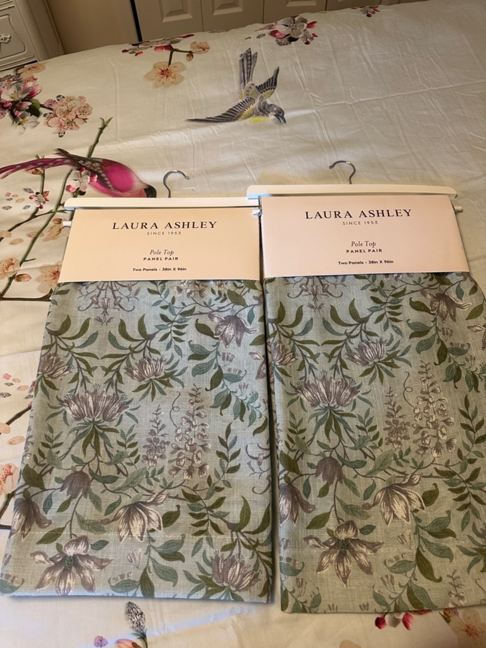 Laura Ashley Botanical Pole-Top linen Curtain Panels 2 Pair (4 panels) 96” long